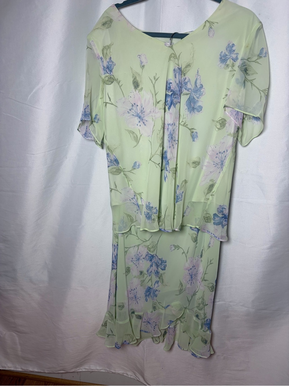 Light Green Floral  two pieces Chiffon Dress